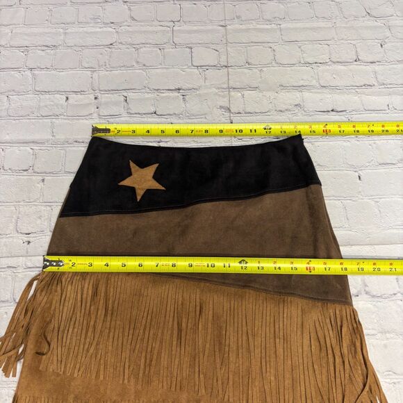 Vocal Faux Suede Fringe Mini Skirt Size Medium Western Boho Cowgirl C069 -19 - Picture 2 of 14
